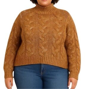 A.N.A Nutmeg Brown Cable Knit Mock Neck Sweater L Chunky Cozy Fall Winter Layer